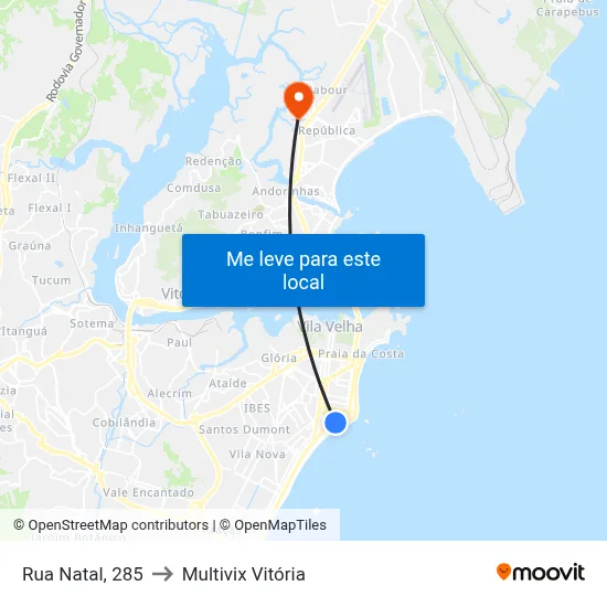 Rua Natal, 285 to Multivix Vitória map