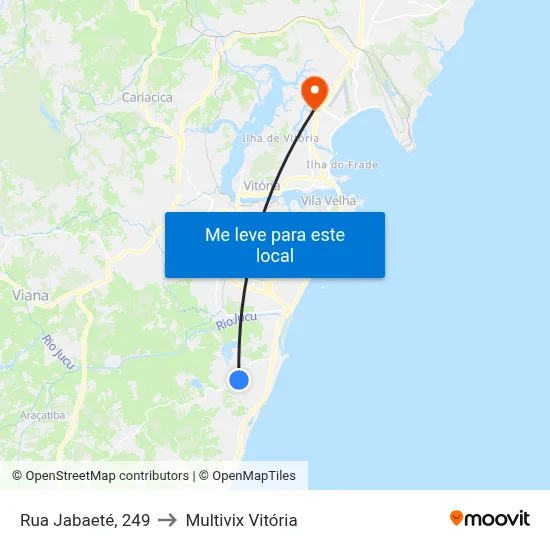 Rua Jabaeté, 249 to Multivix Vitória map