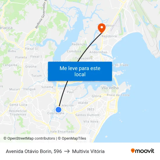 Avenida Otávio Borin, 596 to Multivix Vitória map