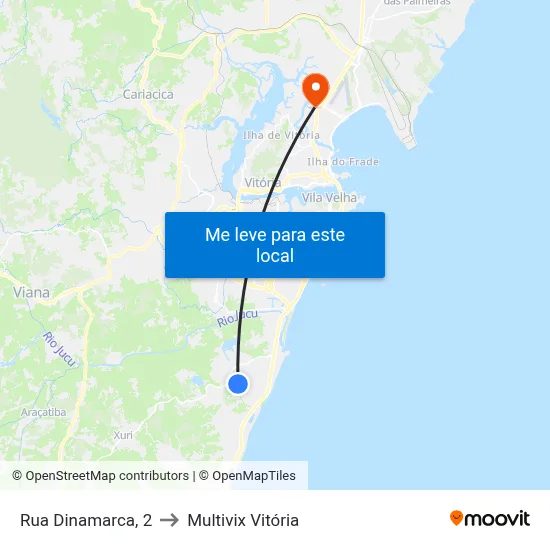 Rua Dinamarca, 2 to Multivix Vitória map