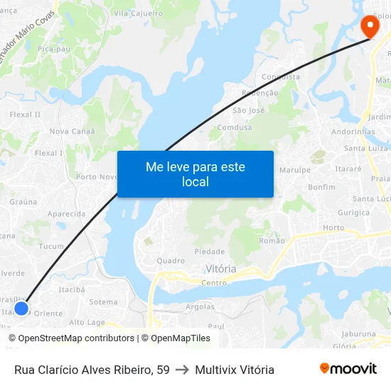 Rua Clarício Alves Ribeiro, 59 to Multivix Vitória map
