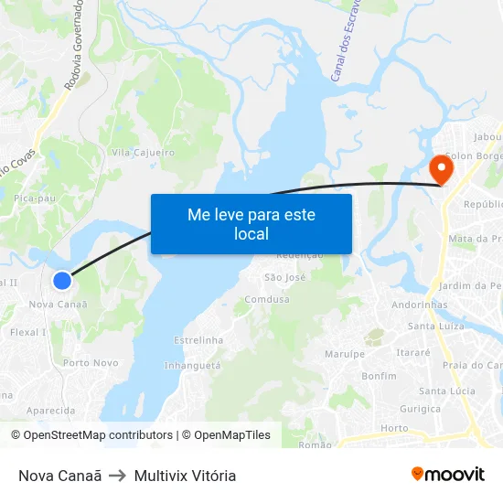 Nova Canaã to Multivix Vitória map