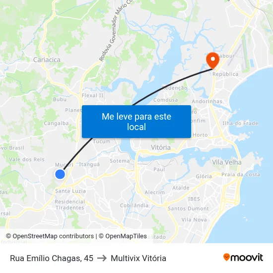 Rua Emílio Chagas, 45 to Multivix Vitória map