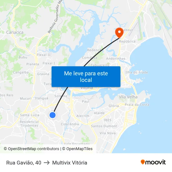 Rua Gavião, 40 to Multivix Vitória map