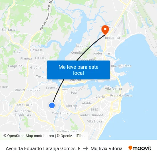 Avenida Eduardo Laranja Gomes, 8 to Multivix Vitória map