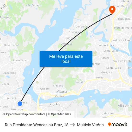 Rua Presidente Wenceslau Braz, 18 to Multivix Vitória map