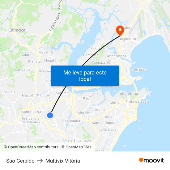 São Geraldo to Multivix Vitória map