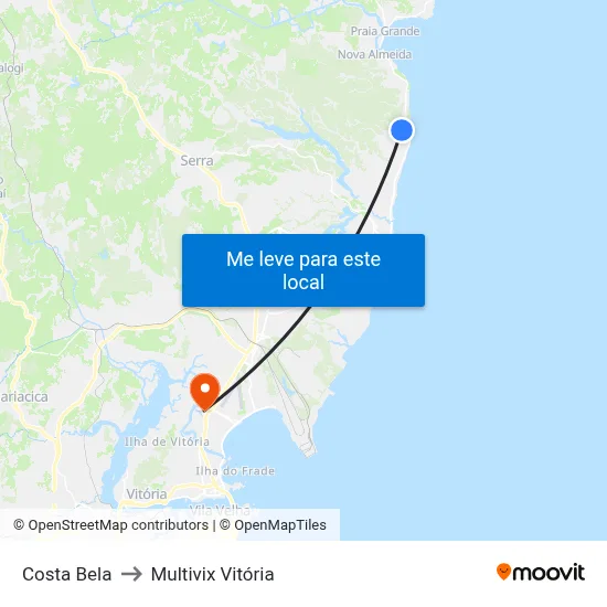 Costa Bela to Multivix Vitória map
