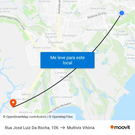 Rua José Luiz Da Rocha, 106 to Multivix Vitória map