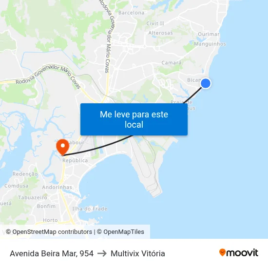 Avenida Beira Mar, 954 to Multivix Vitória map