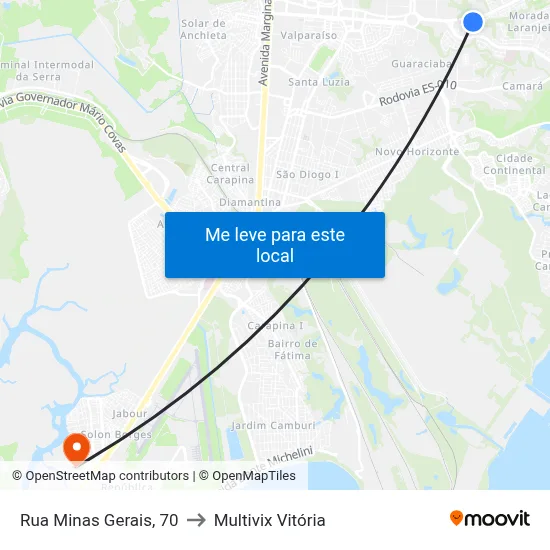 Rua Minas Gerais, 70 to Multivix Vitória map