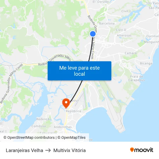Laranjeiras Velha to Multivix Vitória map