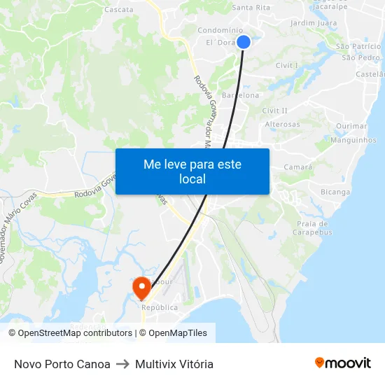 Novo Porto Canoa to Multivix Vitória map