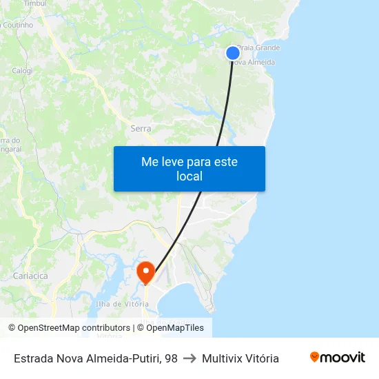 Estrada Nova Almeida-Putiri, 98 to Multivix Vitória map