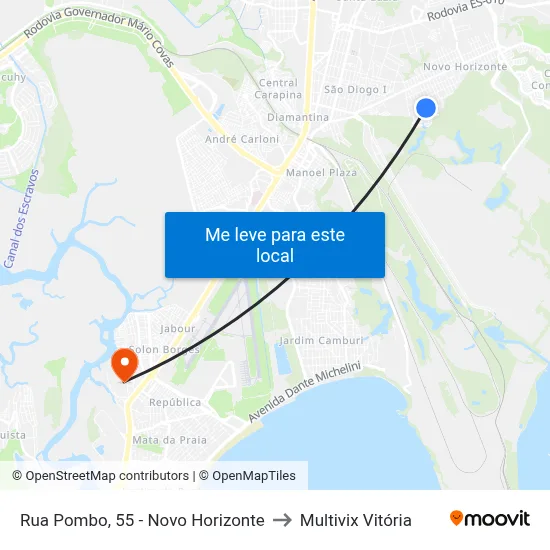 Rua Pombo, 55 - Novo Horizonte to Multivix Vitória map