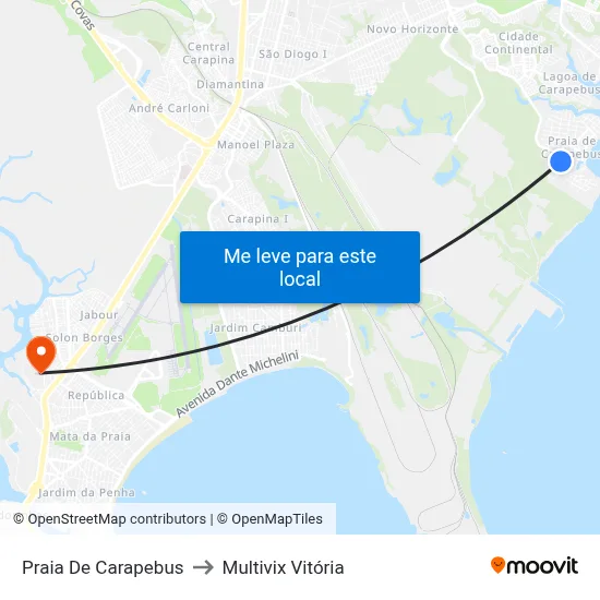 Praia De Carapebus to Multivix Vitória map