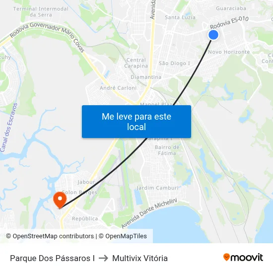 Parque Dos Pássaros I to Multivix Vitória map
