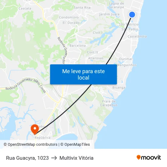 Rua Guacyra, 1023 to Multivix Vitória map