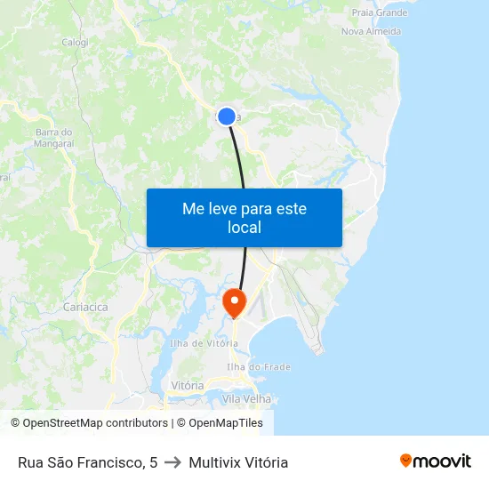 Rua São Francisco, 5 to Multivix Vitória map