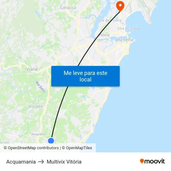 Acquamania to Multivix Vitória map