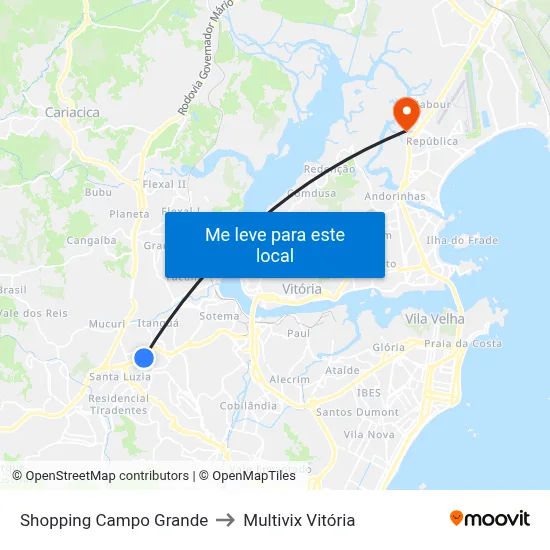Shopping Campo Grande to Multivix Vitória map