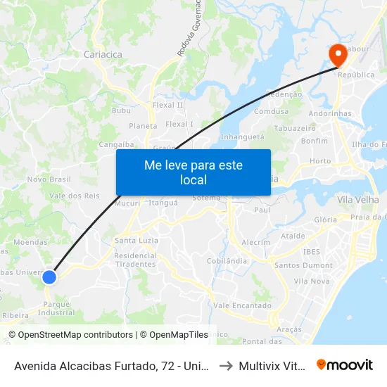 Avenida Alcacibas Furtado, 72 - Universal to Multivix Vitória map