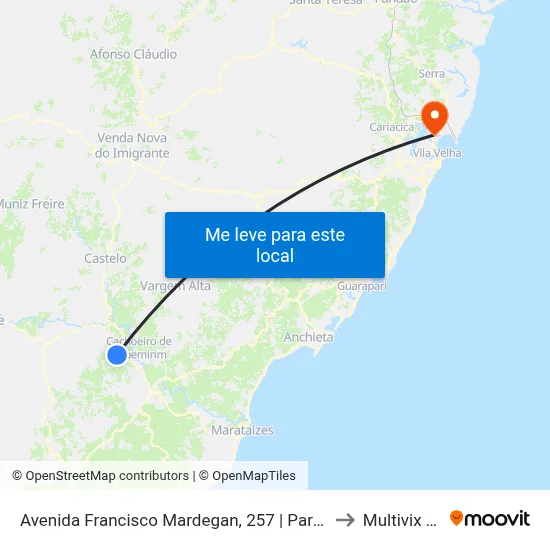 Avenida Francisco Mardegan, 257 | Parque De Exposições to Multivix Vitória map