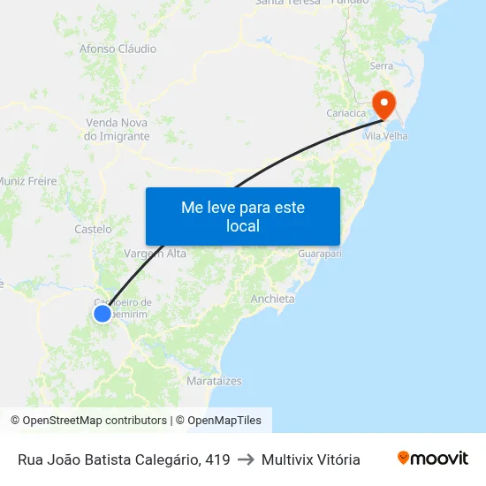 Rua João Batista Calegário, 419 to Multivix Vitória map