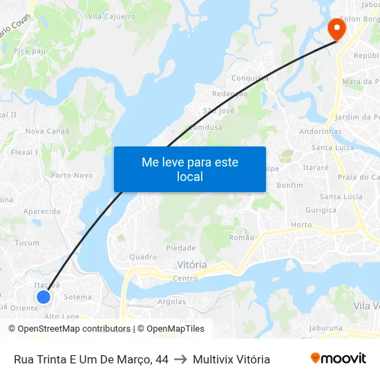 Rua Trinta E Um De Março, 44 to Multivix Vitória map