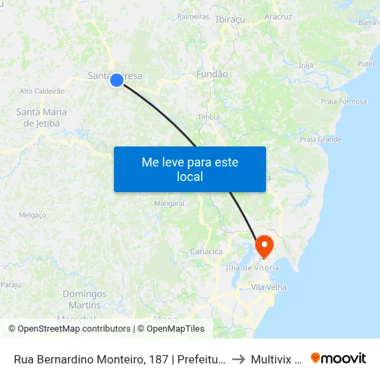 Rua Bernardino Monteiro, 187 | Prefeitura De Santa Teresa to Multivix Vitória map