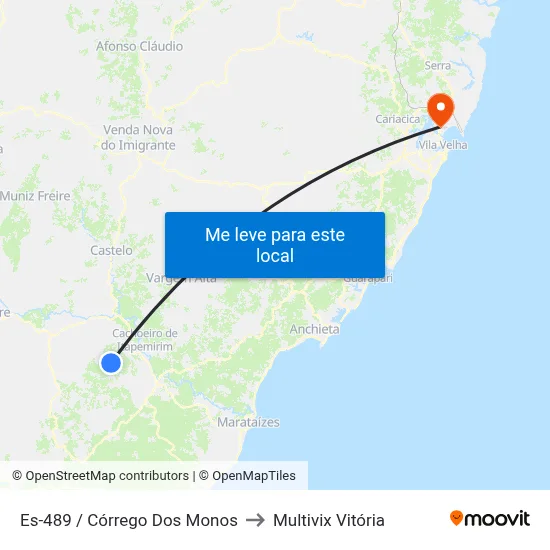 Es-489 / Córrego Dos Monos to Multivix Vitória map