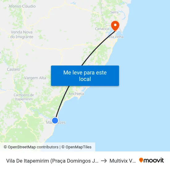 Vila De Itapemirim (Praça Domingos José Martins) to Multivix Vitória map