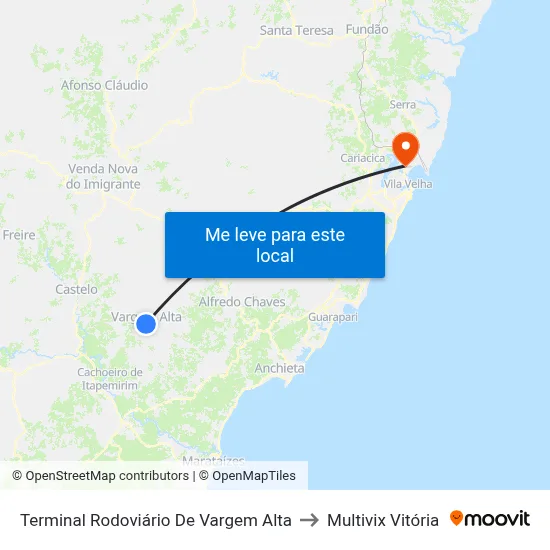 Terminal Rodoviário De Vargem Alta to Multivix Vitória map