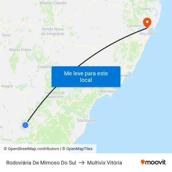 Rodoviária De Mimoso Do Sul to Multivix Vitória map