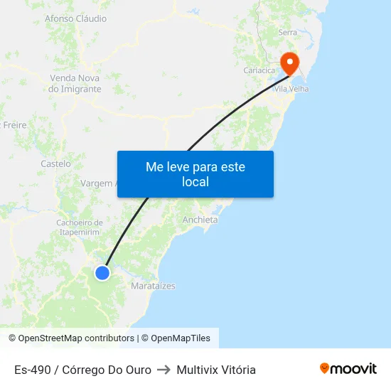 Es-490 / Córrego Do Ouro to Multivix Vitória map