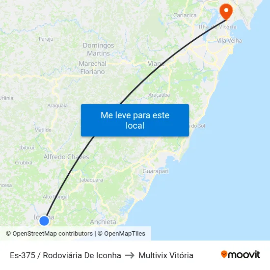 Es-375 / Rodoviária De Iconha to Multivix Vitória map