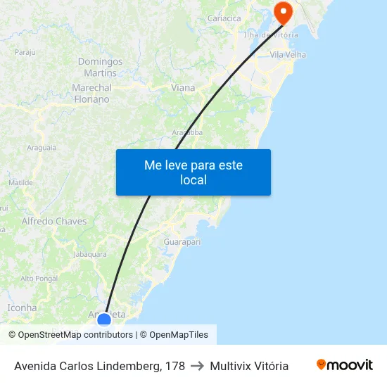 Avenida Carlos Lindemberg, 178 to Multivix Vitória map