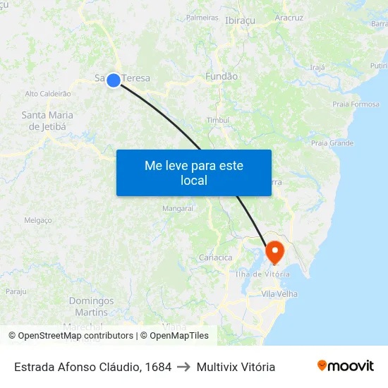 Estrada Afonso Cláudio, 1684 to Multivix Vitória map