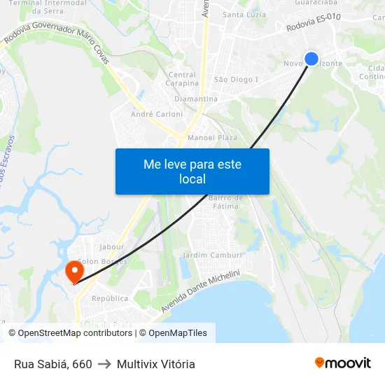 Rua Sabiá, 660 to Multivix Vitória map