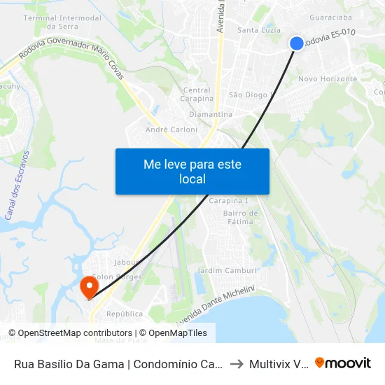 Rua Basílio Da Gama | Condomínio Caminho Do Mar to Multivix Vitória map