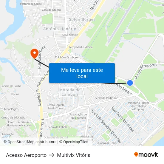 Acesso Aeroporto to Multivix Vitória map