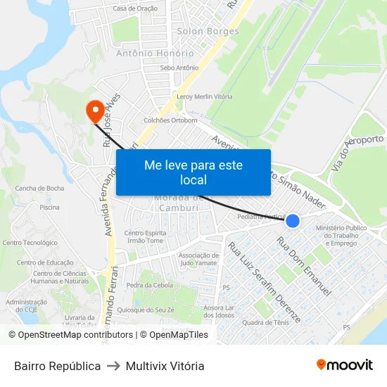 Bairro República to Multivix Vitória map