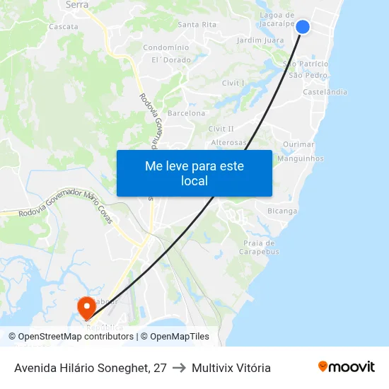 Avenida Hilário Soneghet, 27 to Multivix Vitória map