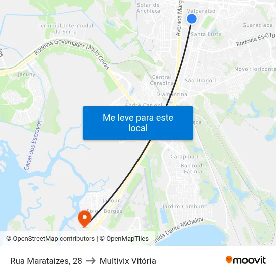 Rua Marataízes, 28 to Multivix Vitória map