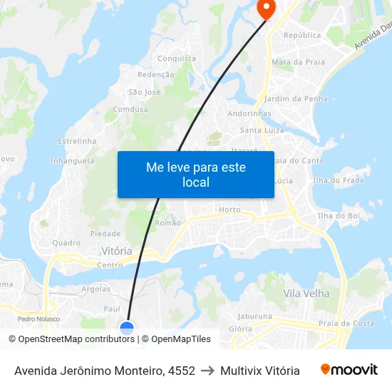 Avenida Jerônimo Monteiro, 4552 to Multivix Vitória map
