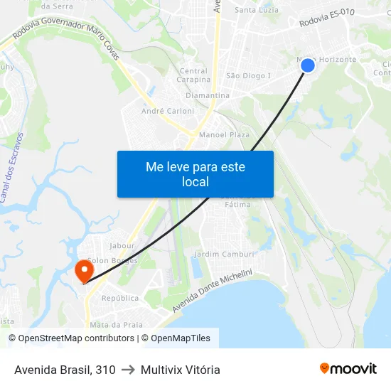 Avenida Brasil, 310 to Multivix Vitória map