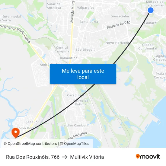 Rua Dos Rouxinóis, 766 to Multivix Vitória map