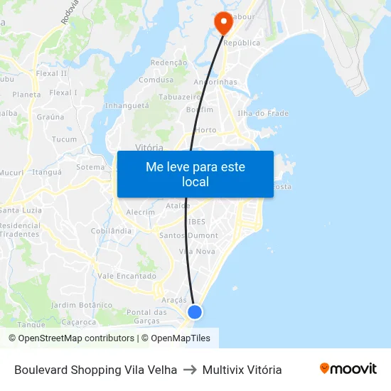 Boulevard Shopping Vila Velha to Multivix Vitória map