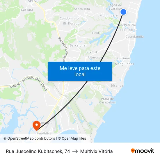 Rua Juscelino Kubitschek, 74 to Multivix Vitória map