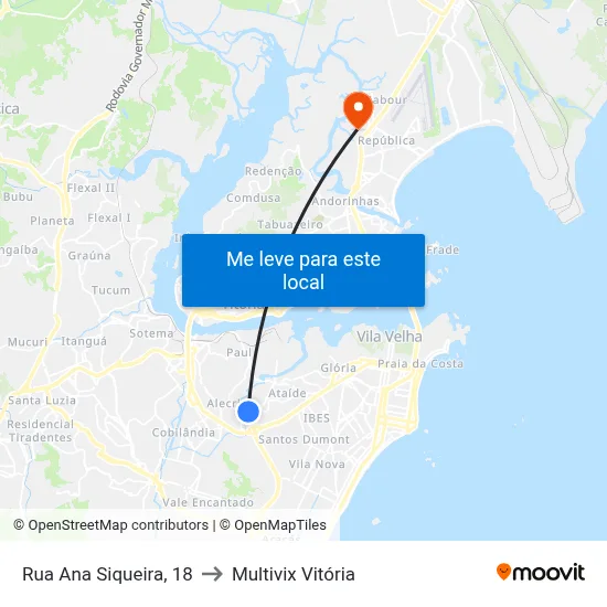 Rua Ana Siqueira, 18 to Multivix Vitória map